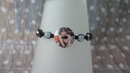 10 € -Aigue marine, Hématite, bouton résine Ø 20