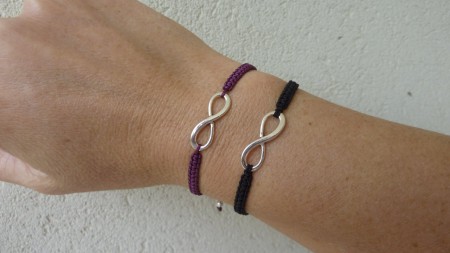 6€ Métal argenté : Infini 8x24mm - Fil Violet - Fil noir